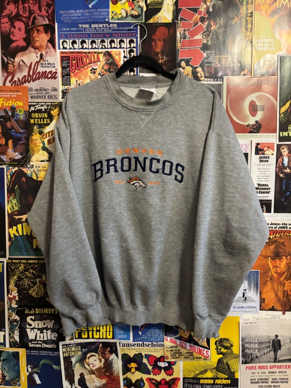 NFL Denver Broncos Gray Crewneck Sweatshirt with Orange & Navy Logo